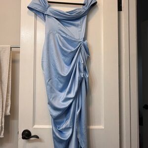 PrettyLittleThing Light Blue One Shoulder Dress